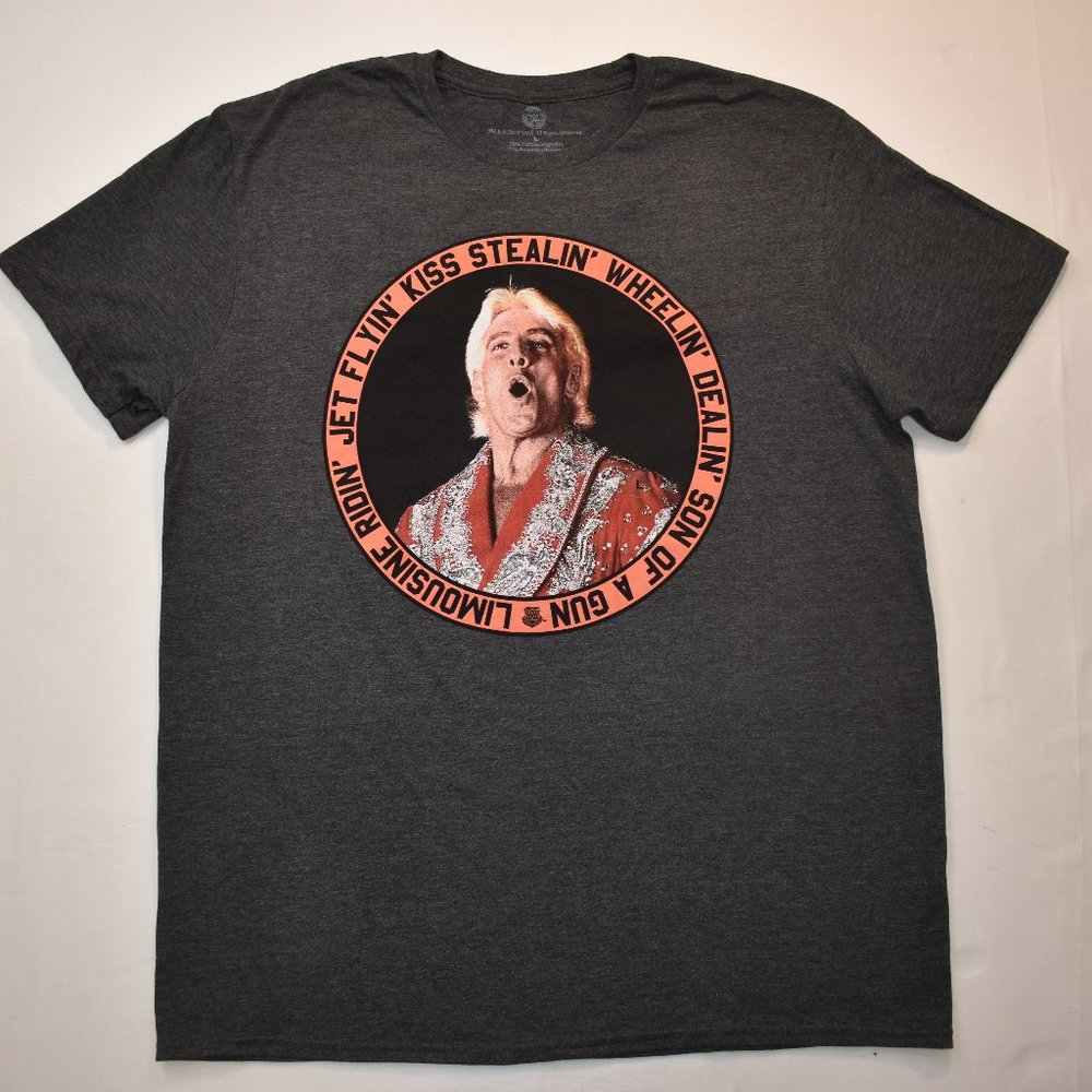 WWE Mens Ric Flair Kiss Stealin' Jet Flyin' Wheelin' Dealin' Shirt New Large - Picture 3 of 5